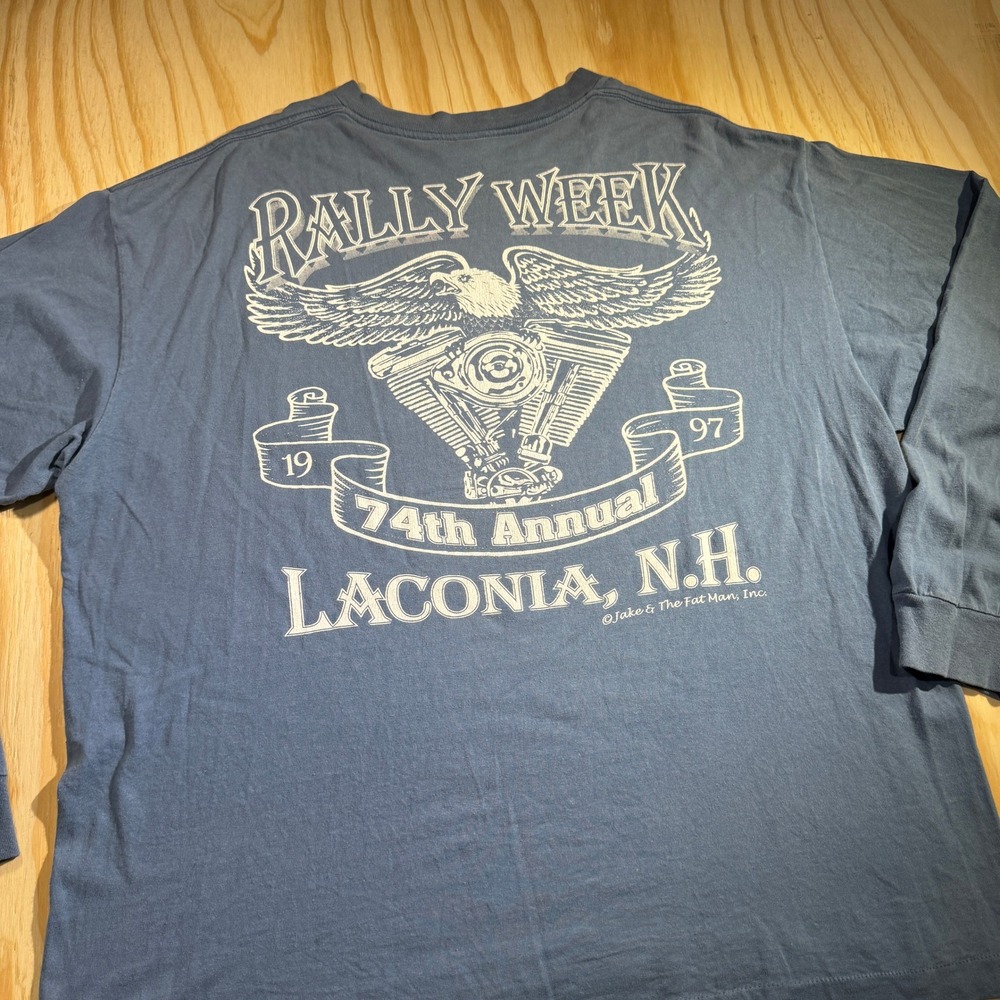 Sportswear Mens Laconia Rally Week Vintage Long Sleeve Pocket Shirt Blue Size XL